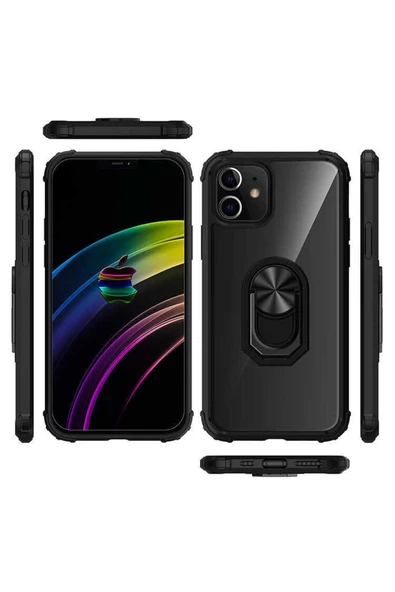 CEPCASE    Iphone 12 Kılıf Arka Şeffaf Köşe Ve Yüzük Renkli Darbeye Dayanıklı Sert Pc Kapak - Resim 6