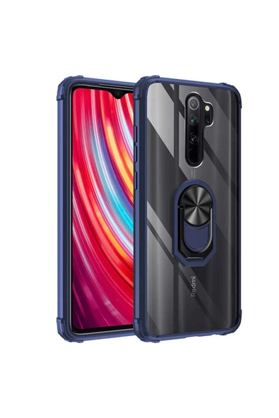 CEPCASE Xiaomi Redmi Note 8 Pro Kılıf Arka Şeffaf Köşe Ve Yüzük Renkli Darbeye Dayanıklı Sert Pc Kapak