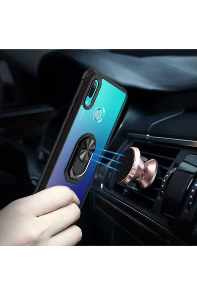 CEPCASE    Huawei Y6 2019 Kılıf Arka Şeffaf Köşe Ve Yüzük Renkli Darbeye Dayanıklı Sert Pc Kapak - Resim 5