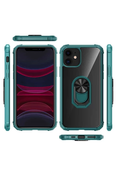 CEPCASE    Iphone 11 Kılıf Arka Şeffaf Köşe Ve Yüzük Renkli Darbeye Dayanıklı Sert Pc Kapak - Resim 5
