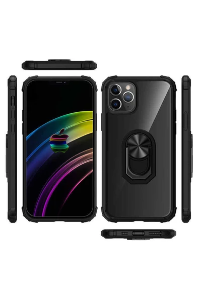 CEPCASE    Iphone 12 Pro Max Kılıf Arka Şeffaf Köşe Ve Yüzük Renkli Darbeye Dayanıklı Sert Pc Kapak - Resim 6