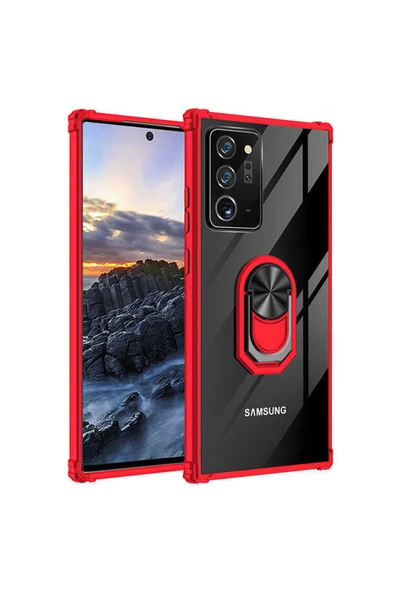 CEPCASE    Samsung Galaxy Note 20 Ultra Kılıf Arka Şeffaf Köşe Ve Yüzük Renkli Darbeye Dayanıklı Sert Pc Kapak ürün görseli