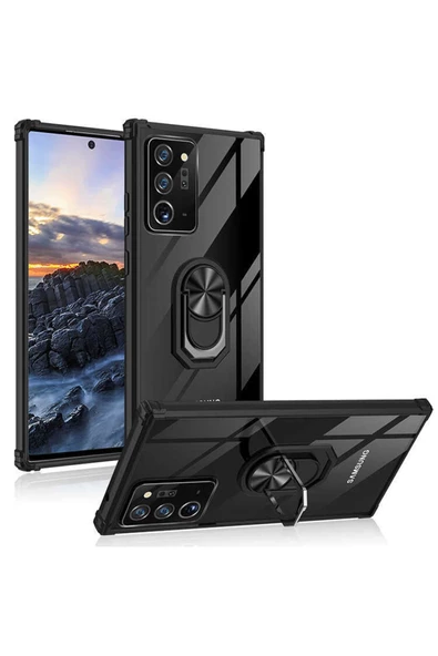 CEPCASE    Samsung Galaxy Note 20 Ultra Kılıf Arka Şeffaf Köşe Ve Yüzük Renkli Darbeye Dayanıklı Sert Pc Kapak - Resim 5