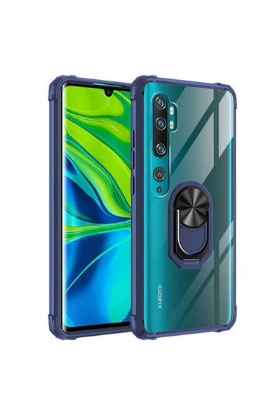 CEPCASE    Xiaomi Mi Note 10 Lite Kılıf Arka Şeffaf Köşe Ve Yüzük Renkli Darbeye Dayanıklı Sert Pc Kapak