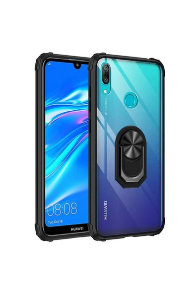 CEPCASE    Huawei Y7 Prime 2019 Kılıf Arka Şeffaf Köşe Ve Yüzük Renkli Darbeye Dayanıklı Sert Pc Kapak ürün görseli