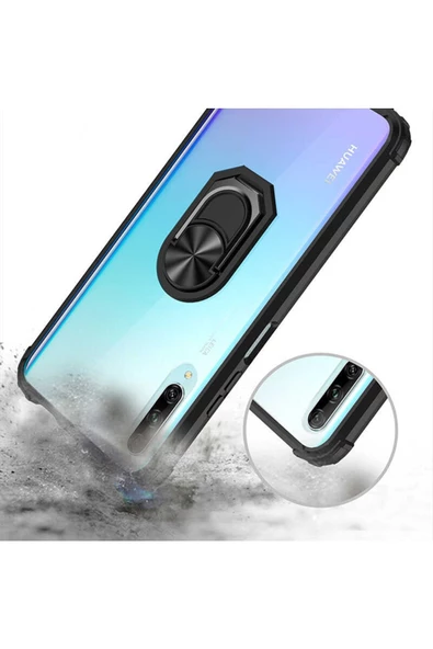 CEPCASE    Huawei P Smart Pro 2019 Kılıf Arka Şeffaf Köşe Ve Yüzük Renkli Darbeye Dayanıklı Sert Pc Kapak - Resim 5