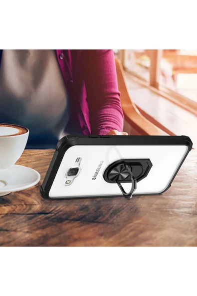 CEPCASE    Samsung Galaxy J7 Kılıf Arka Şeffaf Köşe Ve Yüzük Renkli Darbeye Dayanıklı Sert Pc Kapak - Resim 4