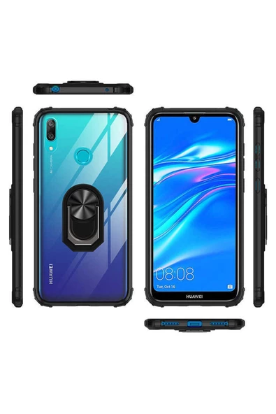 CEPCASE    Huawei Y7 Prime 2019 Kılıf Arka Şeffaf Köşe Ve Yüzük Renkli Darbeye Dayanıklı Sert Pc Kapak - Resim 5