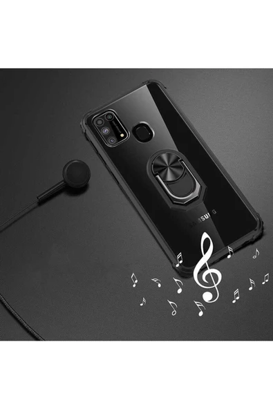 CEPCASE    Samsung Galaxy M31 Kılıf Arka Şeffaf Köşe Ve Yüzük Renkli Darbeye Dayanıklı Sert Pc Kapak - Resim 5