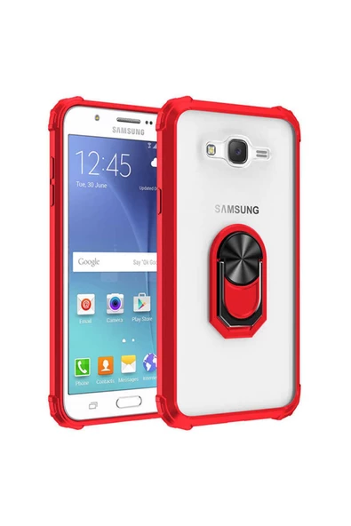 CEPCASE    Samsung Galaxy J7 Kılıf Arka Şeffaf Köşe Ve Yüzük Renkli Darbeye Dayanıklı Sert Pc Kapak ürün görseli