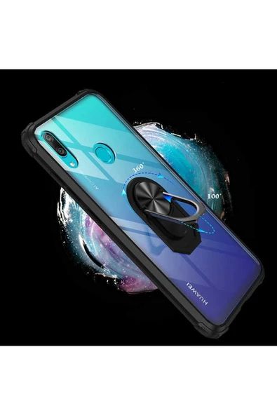 CEPCASE    Huawei Y7 Prime 2019 Kılıf Arka Şeffaf Köşe Ve Yüzük Renkli Darbeye Dayanıklı Sert Pc Kapak - Resim 3