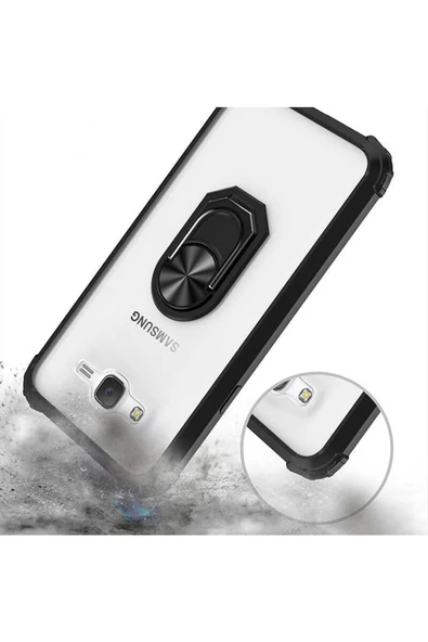 CEPCASE    Samsung Galaxy J7 Kılıf Arka Şeffaf Köşe Ve Yüzük Renkli Darbeye Dayanıklı Sert Pc Kapak - Resim 3