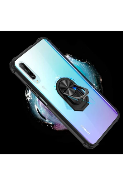 CEPCASE    Huawei P Smart Pro 2019 Kılıf Arka Şeffaf Köşe Ve Yüzük Renkli Darbeye Dayanıklı Sert Pc Kapak - Resim 3
