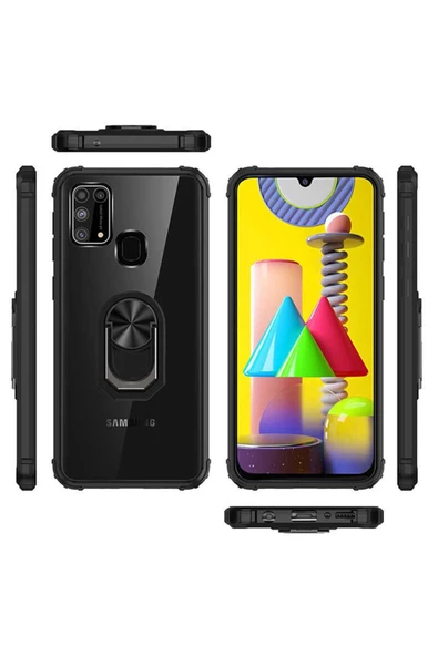 CEPCASE    Samsung Galaxy M31 Kılıf Arka Şeffaf Köşe Ve Yüzük Renkli Darbeye Dayanıklı Sert Pc Kapak - Resim 6