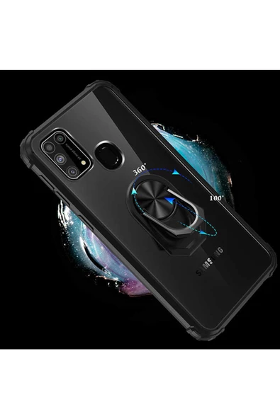 CEPCASE    Samsung Galaxy M31 Kılıf Arka Şeffaf Köşe Ve Yüzük Renkli Darbeye Dayanıklı Sert Pc Kapak - Resim 3