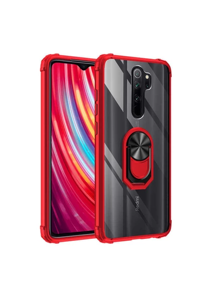 CEPCASE Xiaomi Redmi Note 8 Pro Kılıf Arka Şeffaf Köşe Ve Yüzük Renkli Darbeye Dayanıklı Sert Pc Kapak