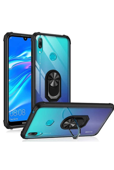CEPCASE    Huawei Y7 Prime 2019 Kılıf Arka Şeffaf Köşe Ve Yüzük Renkli Darbeye Dayanıklı Sert Pc Kapak - Resim 6