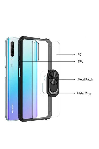 CEPCASE    Huawei P Smart Pro 2019 Kılıf Arka Şeffaf Köşe Ve Yüzük Renkli Darbeye Dayanıklı Sert Pc Kapak - Resim 6