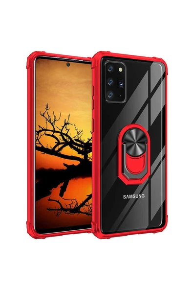 CEPCASE    Samsung Galaxy Note 20 Kılıf Arka Şeffaf Köşe Ve Yüzük Renkli Darbeye Dayanıklı Sert Pc Kapak - Resim 2