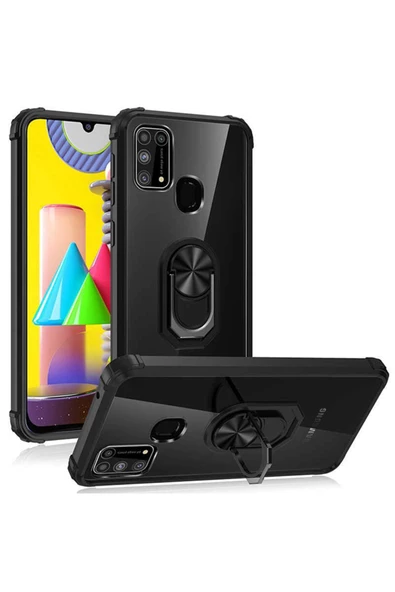 CEPCASE    Samsung Galaxy M31 Kılıf Arka Şeffaf Köşe Ve Yüzük Renkli Darbeye Dayanıklı Sert Pc Kapak - Resim 4