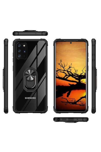 CEPCASE    Samsung Galaxy Note 20 Kılıf Arka Şeffaf Köşe Ve Yüzük Renkli Darbeye Dayanıklı Sert Pc Kapak - Resim 6