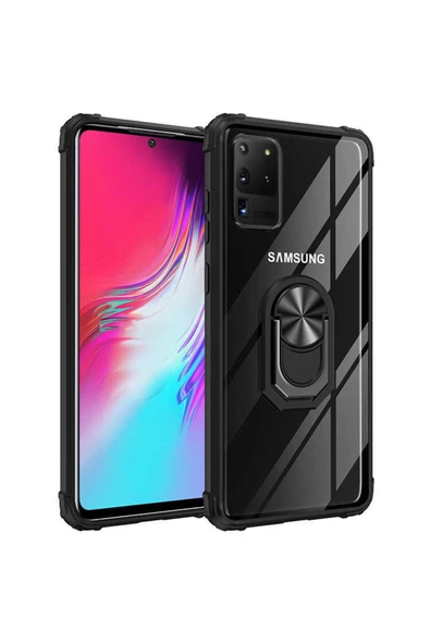 CEPCASE    Samsung Galaxy S20 Ultra Kılıf Arka Şeffaf Köşe Ve Yüzük Renkli Darbeye Dayanıklı Sert Pc Kapak ürün görseli