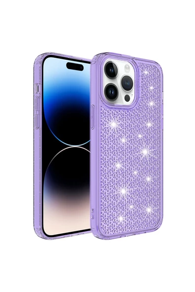 CEPCASE    Iphone 14 Pro Kılıf Parlayan Tasarım Kamera Çıkıntılı Airbagli Tam Koruma Twinkle Kapak - Resim 2