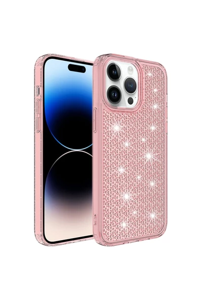 CEPCASE    Iphone 14 Pro Kılıf Parlayan Tasarım Kamera Çıkıntılı Airbagli Tam Koruma Twinkle Kapak