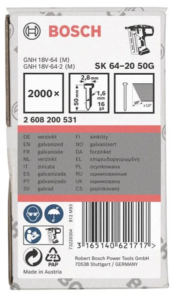 Bosch GNH 18v-64 M Uyumlu Başsız Çivi 50mm 2000 Ad - Resim 2