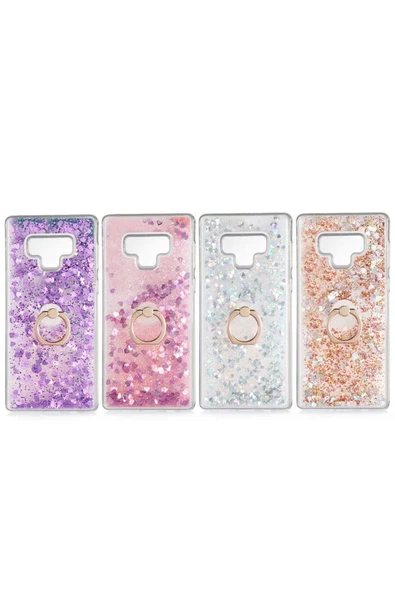 CEPCASE    Samsung Galaxy Note 9 Kılıf Yüzük Standlı Sıvılı Simli Pullu Renkli Desenli Silikon Kapak - Resim 3