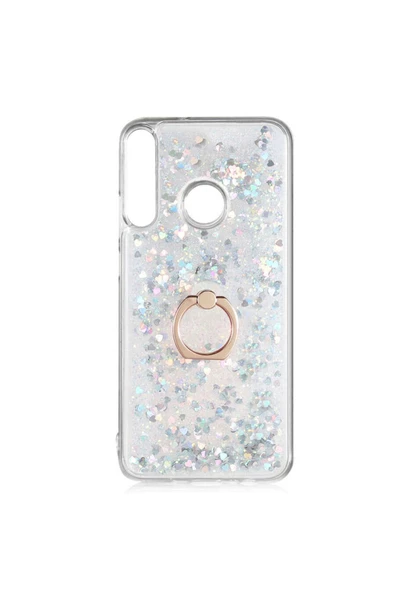 CEPCASE    Huawei P40 Lite E Kılıf Yüzük Standlı Sıvılı Simli Pullu Renkli Desenli Silikon Kapak - 2