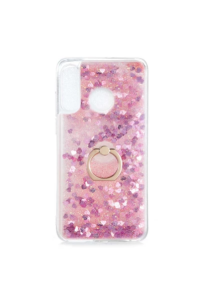 CEPCASE    Huawei P30 Lite Kılıf Yüzük Standlı Sıvılı Simli Pullu Renkli Desenli Silikon Kapak