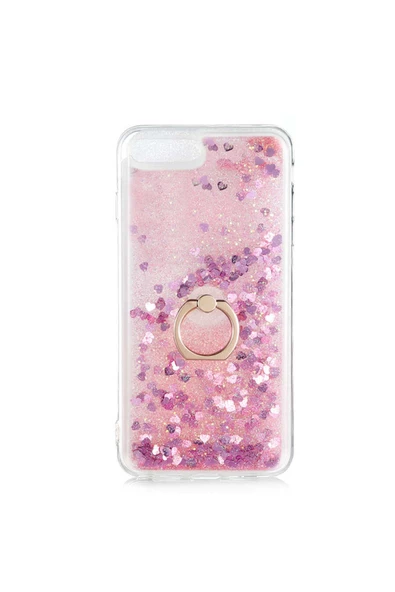 CEPCASE    Iphone 7 Plus Kılıf Yüzük Standlı Sıvılı Simli Pullu Renkli Desenli Silikon Kapak - Resim 2