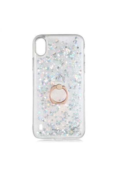 CEPCASE    Samsung Galaxy A10 Kılıf Yüzük Standlı Sıvılı Simli Pullu Renkli Desenli Silikon Kapak ürün görseli