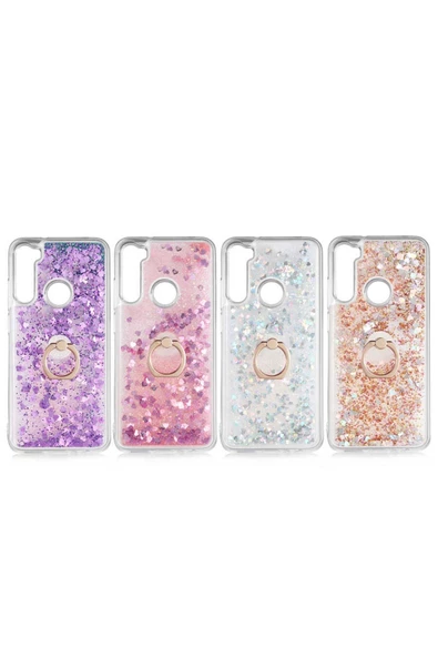 CEPCASE    Xiaomi Redmi Note 8 Kılıf Yüzük Standlı Sıvılı Simli Pullu Renkli Desenli Silikon Kapak - Resim 3
