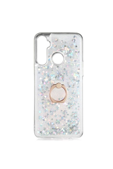 CEPCASE    Realme 6i Kılıf Yüzük Standlı Sıvılı Simli Pullu Renkli Desenli Silikon Kapak - Resim 2