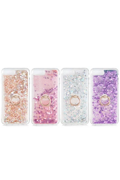 CEPCASE    Iphone 7 Plus Kılıf Yüzük Standlı Sıvılı Simli Pullu Renkli Desenli Silikon Kapak - Resim 3