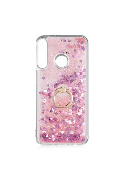 CEPCASE    Huawei P40 Lite E Kılıf Yüzük Standlı Sıvılı Simli Pullu Renkli Desenli Silikon Kapak