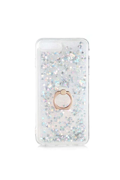 CEPCASE    Iphone 7 Plus Kılıf Yüzük Standlı Sıvılı Simli Pullu Renkli Desenli Silikon Kapak ürün görseli