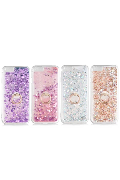 CEPCASE    Iphone 6 Kılıf Yüzük Standlı Sıvılı Simli Pullu Renkli Desenli Silikon Kapak - Resim 3