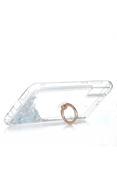 CEPCASE    Samsung Galaxy A70 Kılıf Yüzük Standlı Sıvılı Simli Pullu Renkli Desenli Silikon Kapak - Resim 4