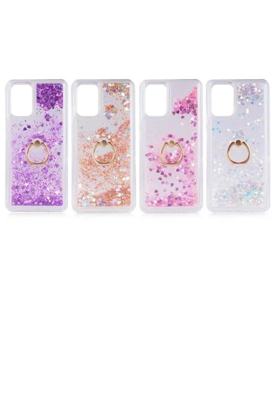 CEPCASE    Samsung Galaxy A32 4g Kılıf Yüzük Standlı Sıvılı Simli Pullu Renkli Desenli Silikon Kapak - Resim 3