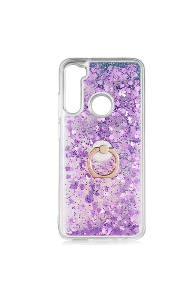 CEPCASE    Xiaomi Redmi Note 8 Kılıf Yüzük Standlı Sıvılı Simli Pullu Renkli Desenli Silikon Kapak