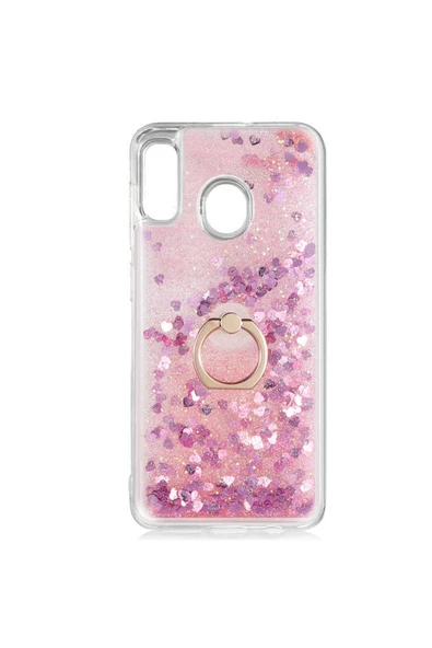 CEPCASE    Samsung Galaxy A20 Kılıf Yüzük Standlı Sıvılı Simli Pullu Renkli Desenli Silikon Kapak ürün görseli