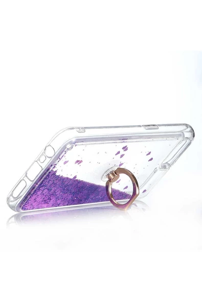 CEPCASE    Realme C2 Kılıf Yüzük Standlı Sıvılı Simli Pullu Renkli Desenli Silikon Kapak - Resim 4