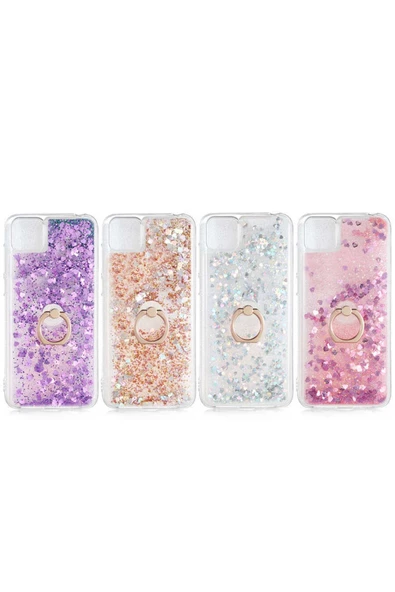 CEPCASE    Huawei Y5p Kılıf Yüzük Standlı Sıvılı Simli Pullu Renkli Desenli Silikon Kapak - Resim 4