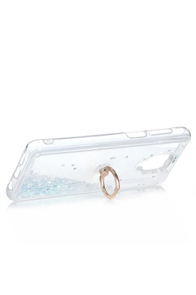 CEPCASE    Xiaomi Redmi Note 9s Kılıf Yüzük Standlı Sıvılı Simli Pullu Renkli Desenli Silikon Kapak - Resim 4