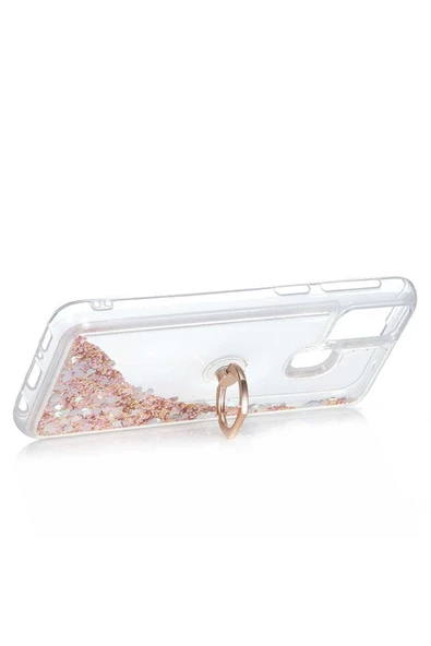 CEPCASE    Samsung Galaxy M30s Kılıf Yüzük Standlı Sıvılı Simli Pullu Renkli Desenli Silikon Kapak - Resim 4