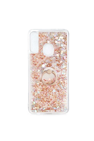 CEPCASE    Samsung Galaxy A20s Kılıf Yüzük Standlı Sıvılı Simli Pullu Renkli Desenli Silikon Kapak ürün görseli