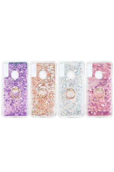 CEPCASE    Samsung Galaxy A20s Kılıf Yüzük Standlı Sıvılı Simli Pullu Renkli Desenli Silikon Kapak - Resim 3